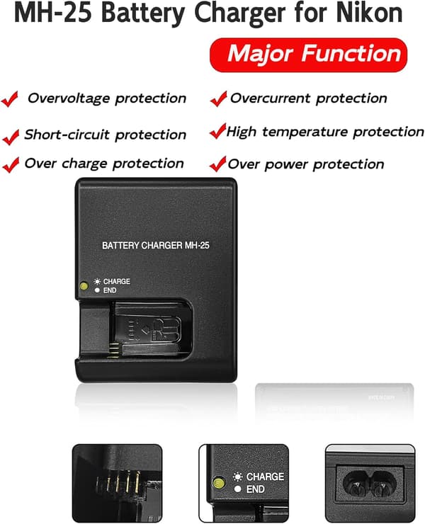 Lader for Nikon D7000 D7100 D800 D800E D610 MH-25 Batteri