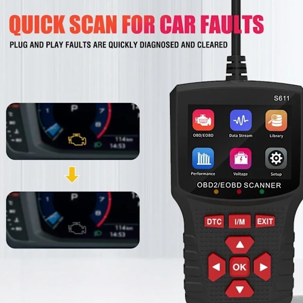 S611 OBD2 -skanneri auton vikakoodien lukija ammattikäyttöön, auton moottorin vikadiagnostiikka