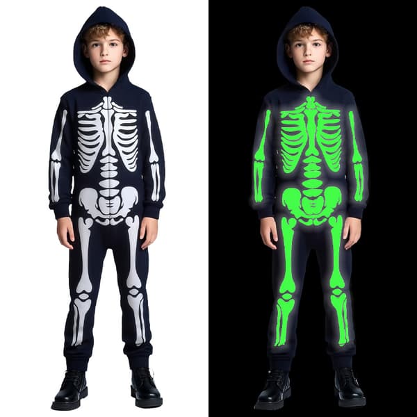 Barnas selvlysende skjelettdrakt, Halloween-festkjole (Size M)