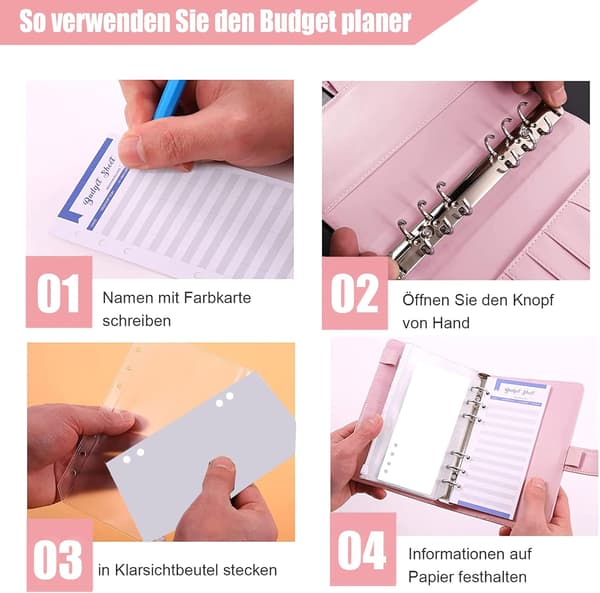 Budget Planner, PU Læder A6 Budget Løsbladet Notesbog med Lynlåslomme, Blå