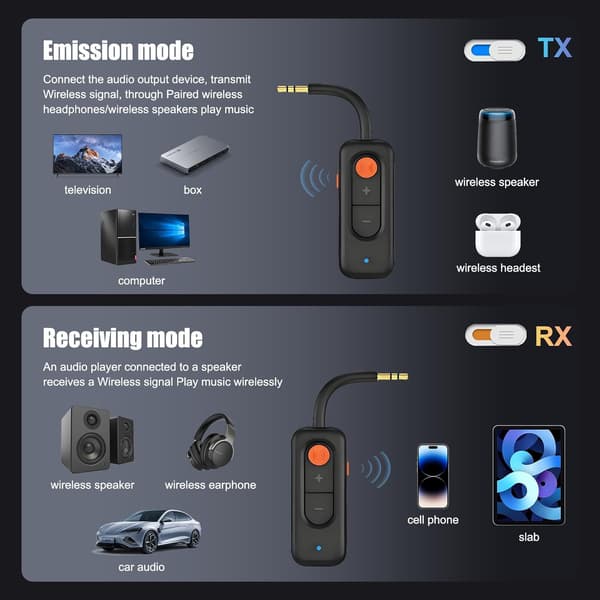 Bluetooth-sender Smart Bluetooth 5.4-lydmottaker for fly, stereoanlegg, TV, datamaskin, bil