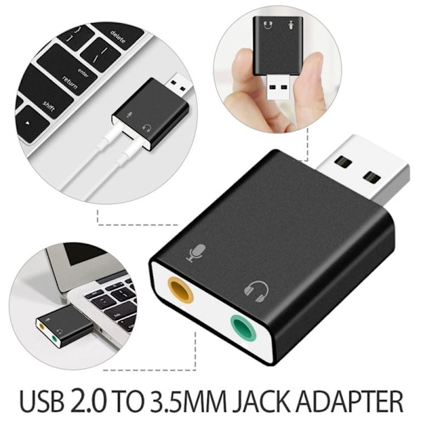 USB 2.0 Eksternt Lydkort 7.1 3D Lydadapter for Windows PC Laptop Hodetelefoner