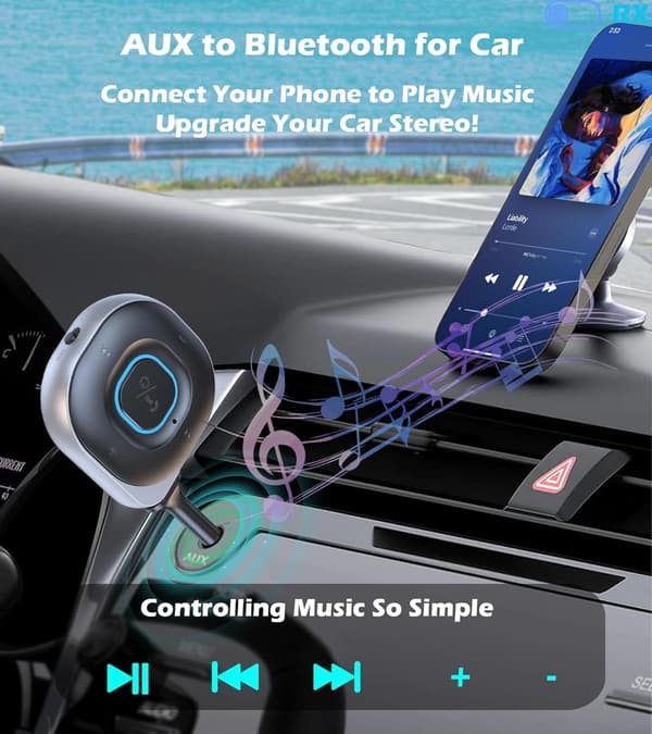 Bluetooth-sender Smart Handsfree-samtale Aux-lydmottaker for TV-datamaskin Bilstereo-adapter (Grå)
