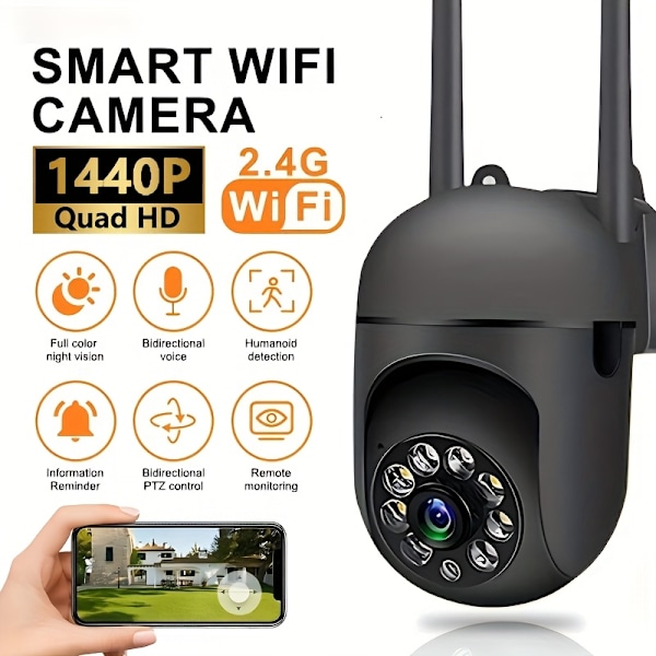 Smart WiFi-kamera med färg Night Vision Inomhus/Utomhus Tvåvägs Audio