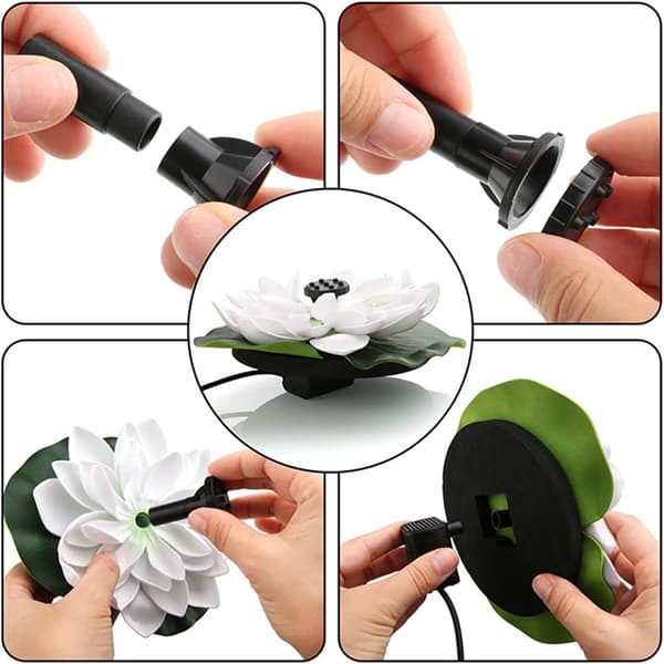 Vit Lotus Solfontän, USB-driven Fågelbad Dammpump