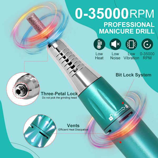 35000 RPM Uppladdningsbar Portabel Elektrisk Nagelborrmaskin Champagne guld