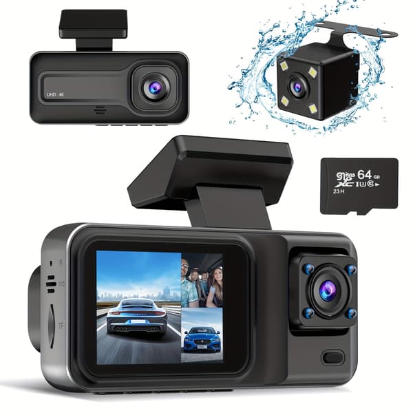 3-kanals Dash Cam Dash-kamera til biler, nattesyn, loop-optagelse