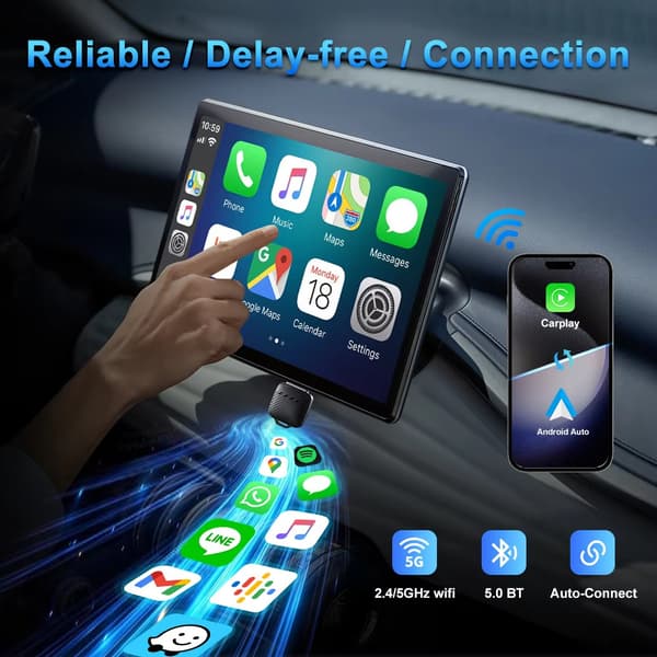 Trådløs CarPlay-adapter 2 i 1 Plug And Play, kompatibel med CarPlay og Android Auto
