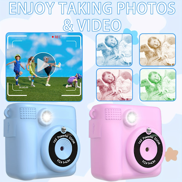 Digitalt Kamera Børn Instant Print Kamera 32Gb Blå