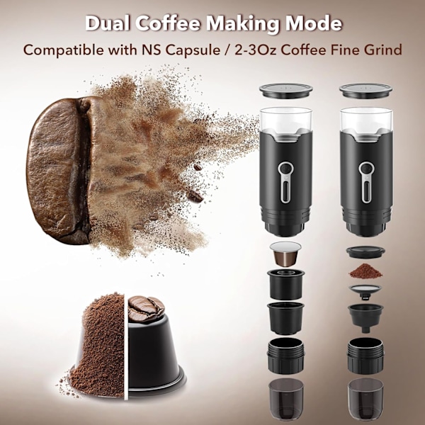 Bärbar Kaffemaskin 2 I 1 Koncentrerad Automatisk Pump Pulverkapsel Dubbel Användning
