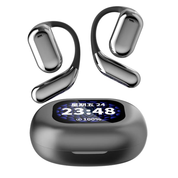 Ægte trådløse Bluetooth-hovedtelefoner Q16 Pro LCD Touch Screen Ørekrog Bluetooth V5.4 Støjreducerende Sort