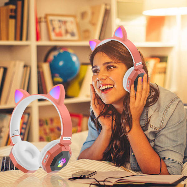 Bluetooth-hörlurar, barnhörlurar, lysande katthörlurar (Blå)