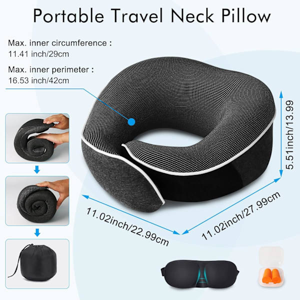 Nackkudde Memory Foam U-formad Resekudde 360° Nackskydd Med Ögonmask Och Öronproppar (Rosa)