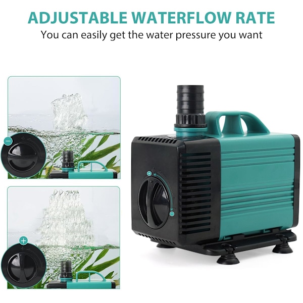 Upotettava vesipumppu suihkulähteeseen (4000 l/h, 85 W) 4 suuttimella, 4,5 metrin nostokorkeus