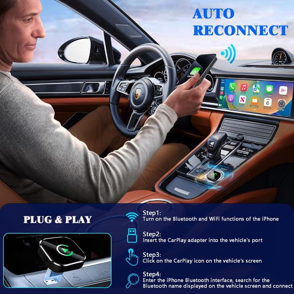 Trådløs CarPlay-adapter 2 i 1 til CarPlay og Android Auto (Gun)