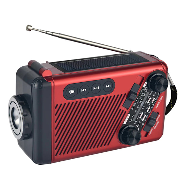 Solradio, Handvevad Nödsituationer AM/FM Radio Ficklampa (Röd)