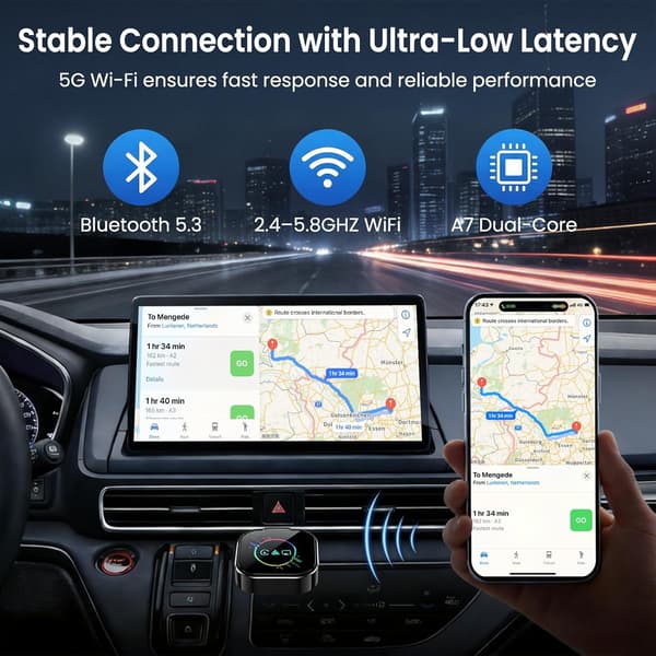 Trådløs CarPlay-adapter 3-i-1 bilskærmsstik, Plug and play (sort)