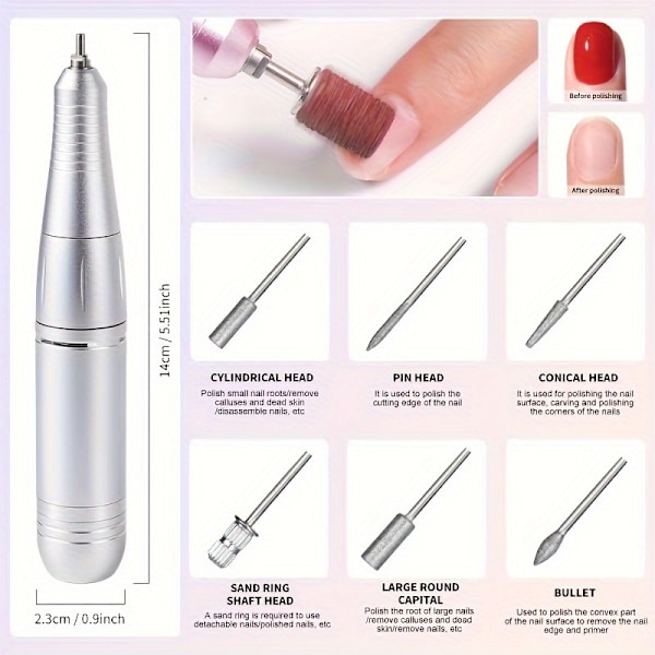 45000RPM Portabel Elektrisk Nagelborrmaskin Professionell Gel Polish Nagelfil Med Digital Display Skärm Rosa
