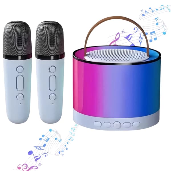 Mini Karaoke-maskin för barn, Bluetooth-högtalare med 2 mikrofoner (blå)