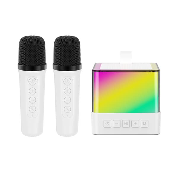 Mini Karaoke-laite lapsille, Bluetooth-kaiutin 2 mikrofonilla (valkoinen)