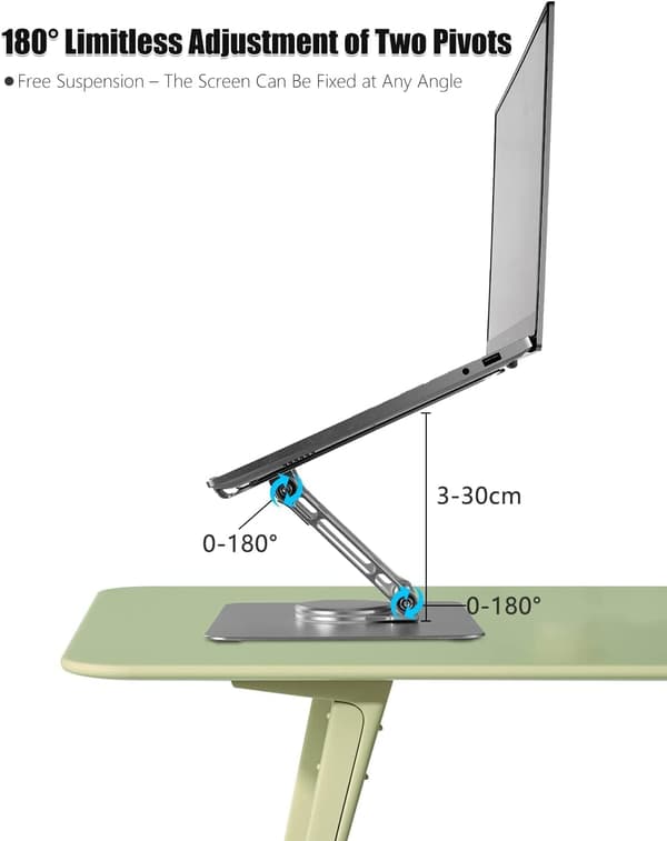 Laptop stand Justerbar højde 360° roterende foldbar (grå)