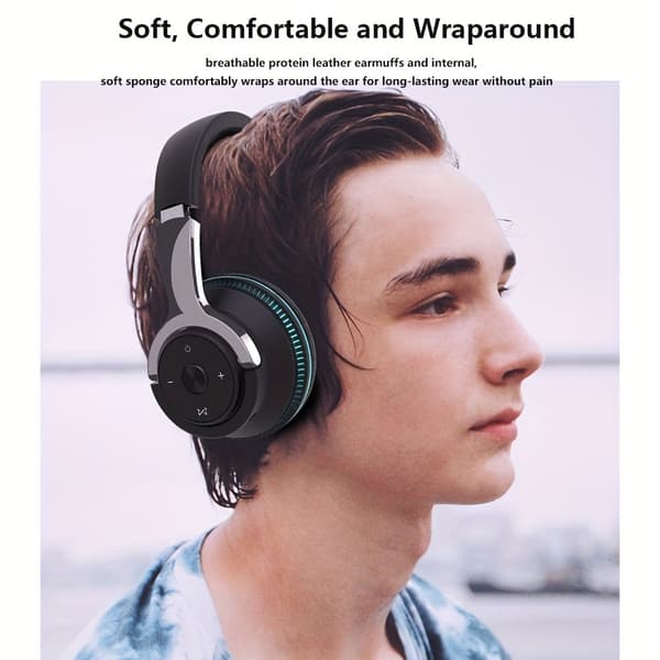 Bluetooth-øretelefoner, bærbare hodetelefoner med et syvfarget pustelys (blå)