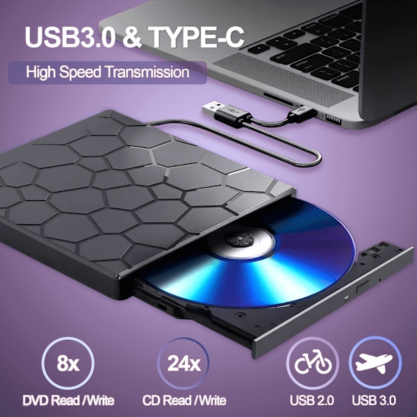 Ulkoinen CD/DVD-asema 7 in 1 USB 3.0 Ultraohut CD-poltin