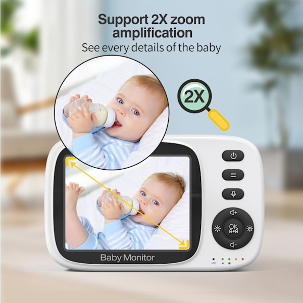 MC632A Babyalarm 3,2 tommer skærm med tovejs intercom, nattesyn og påmindelse om madning