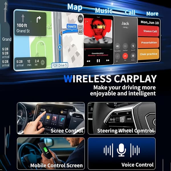 Trådløs CarPlay-adapter 3-i-1 bilskærmsstik (sort - meteor)