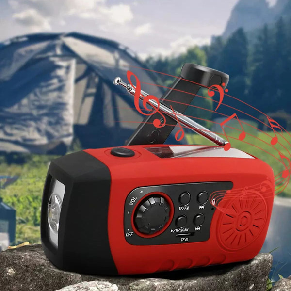 Radio Solar, 2000mAh, Nød håndsving FM-radio lommelygte med USB-kabel (sort)