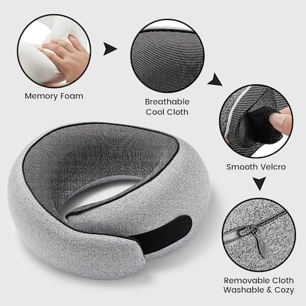 Nackkudde Memory Foam U-formad Portabel Resekudde Bekväm Nackstödskudde (Svart)