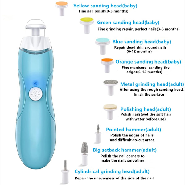 USB Elektrisk Nageltrimmer för Spädbarn Nagelvård Set blå