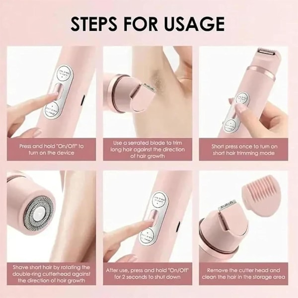 2-in-1 sähköinen naisten parranajokone, USB ladattava kaksoispää sähköparranajokone (pinkki)