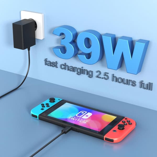 Lader for Nintendo Switch, 39W Strømadapter Switch OLED/Lite/Dock/Kontrollerkonsoll, 15V / 2.6A