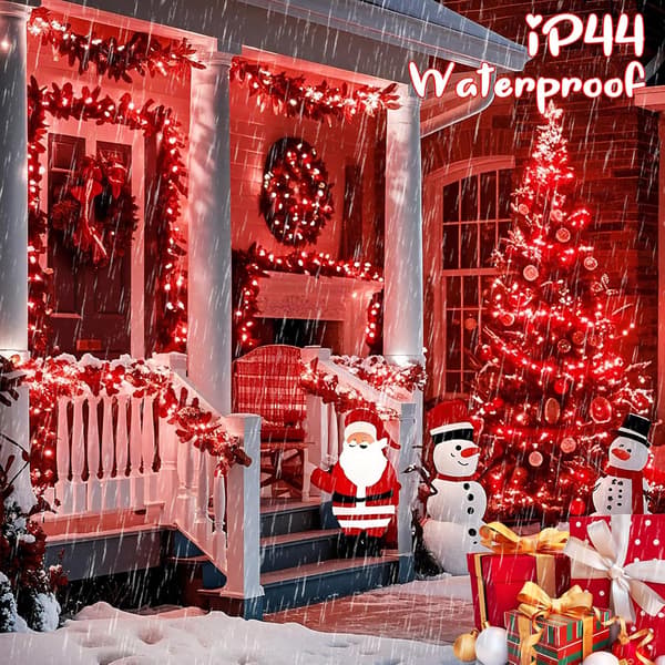 Julelys, LED-lyskjede, 100M 2000 LED-stjernelys, 8 moduser (rødt lys)