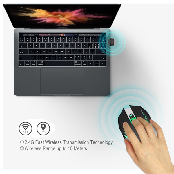 2.4G trådlös gamingmus RGB Färgglatt ljus 2400dpi