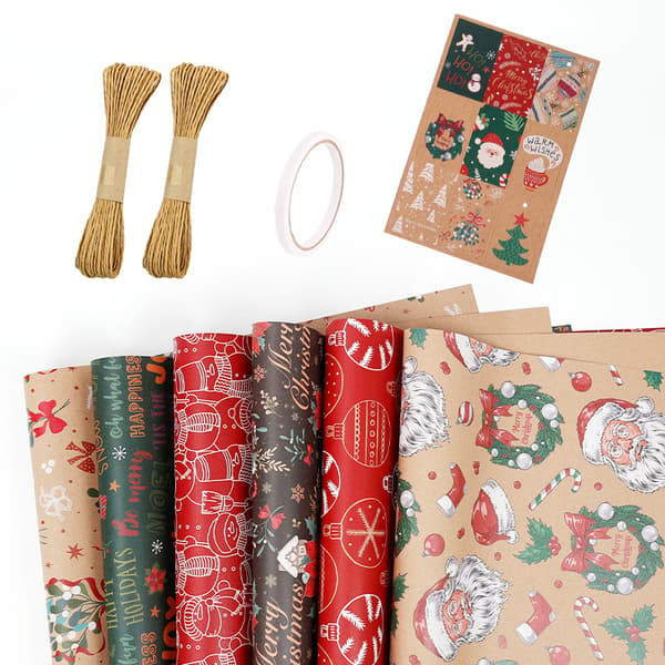 Julklappspapper Kraftpapper för julfester (50X70CM - Set I)