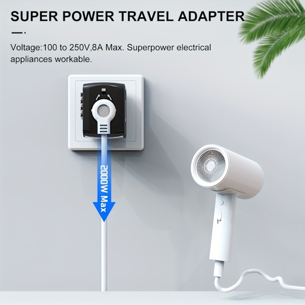 Universal Reseadapter Internationell Strömadapter blå