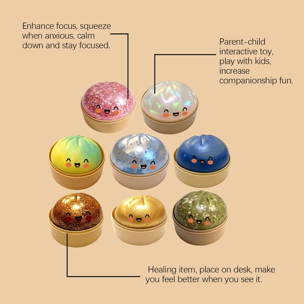 4-pak Dumpling Squishy Stressbold, Glitterbold Squishy, Sensorisk Klemmelegetøj til Stresslindring (Bronze)