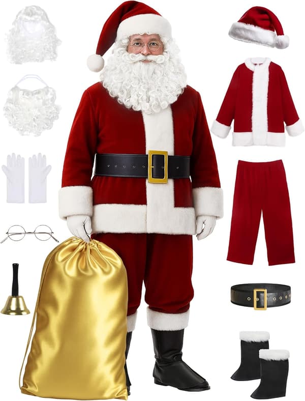 11-delt julemandskostume, julekostume (Størrelse M)