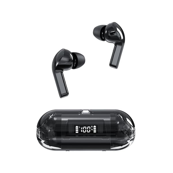 Ægte trådløse Bluetooth hovedtelefoner F80 digitalt display bluetooth transparent etui Sort