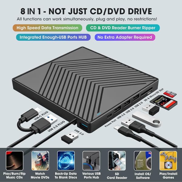 7-in-1 Ulkoinen DVD/CD-poltin