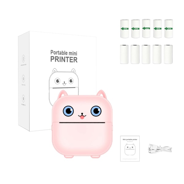 Bærbar Bluetooth Termisk Printer X15 Pink (5 ruller termisk papir + 5 ruller klistermærker)