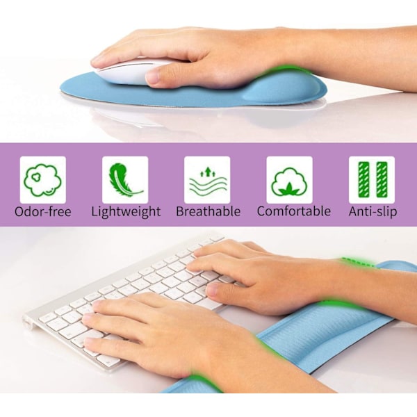 Ergonomisk tangentbordsmusmatta med gel handledsstöd blå