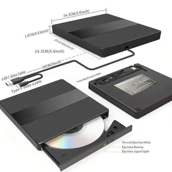 Ulkoinen CD/DVD RW -asema USB 3.0 USB C, kannettavalle PC:lle Windows 11 10 Linux OS Mac