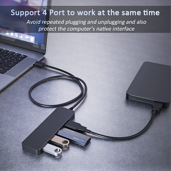 4 Port USB 3.0 Hub Expander för Laptop Svart
