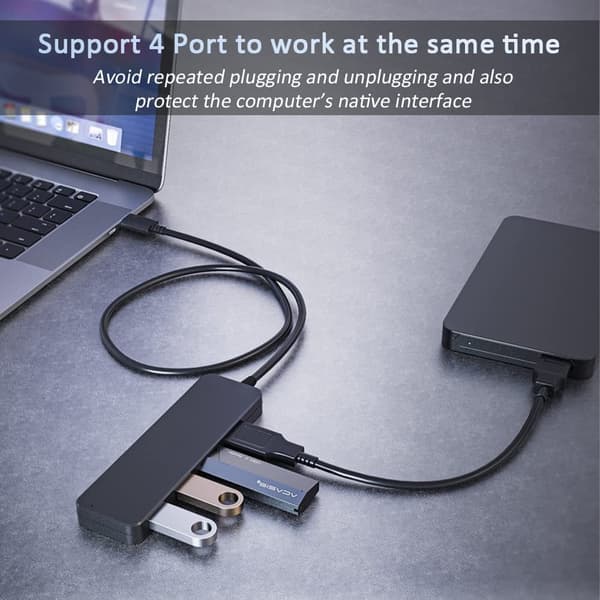 4-ports USB 3.0 Hub Expander til bærbar computer, sort