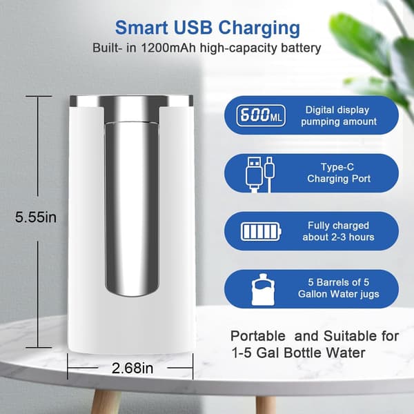 Sammenleggbar bøtte vannpumpe elektrisk vanndispenser, smart LED-display