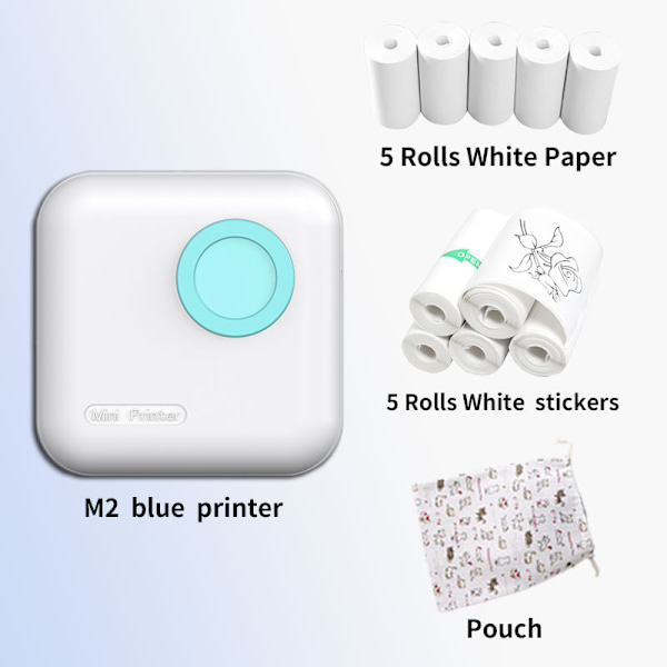 Bluetooth termoskrivare med 10 rullar tryckpapper blå