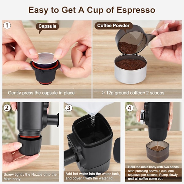 Bärbar Kaffemaskin 2-i-1 Koncentrerad Handpressad Pulverkapsel För Dubbel Användning